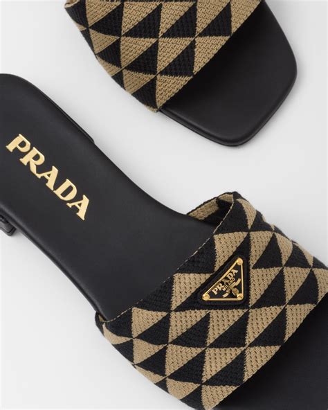prada embroidered fabric slides